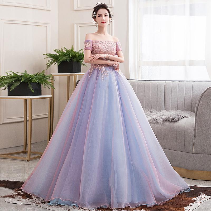 Women's Evening Dress Ball Gown Princess Quinceanera Wedding Dresses Solo Puffy Skirt Host Evening Dress Long Costume Female