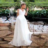 Women Lace Wedding Dress Sexy V-neck Strap Dress Formal Dress