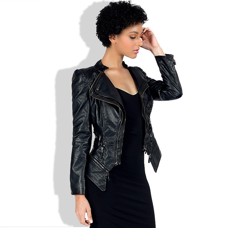 Leather Biker Coat God Leather Jacket Women Pu Jackets Slim Punk