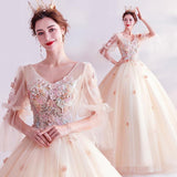 Women'S Evening Dress Ball Gown Princess Quinceanera Wedding Dresses Champagne Solo Puffy Skirt Banquet Stage Costume Female
