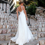 Women Lace Wedding Dress Sexy V-neck Strap Dress Formal Dress