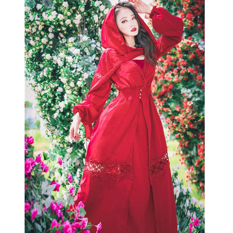 Red Retro Dress Spring and Summer Long Dress Red Bohemia Retro Vintage Cottagecore Aesthetic Flowy Victoria Cottage Core Boho Dress