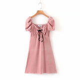 Milkmaid Dresses Puff Sleeve A- line V-neck Short Sleeve Dress
