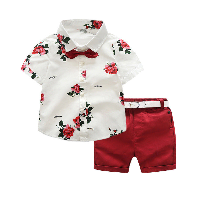 Children Boy Co Ord 2 Piece Set Summer Short-Sleeve Shirt for Boys Printing Suit