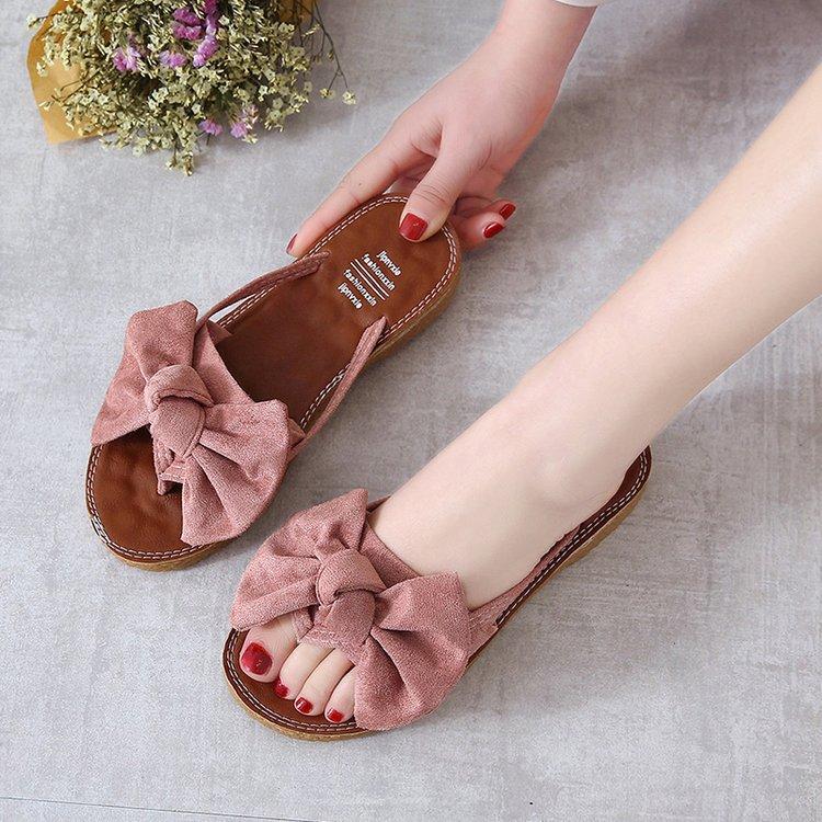 Women Open Toe Sandals Flats Spring/Summer Bow Flat Flip Flop Sandals Beach Slippers