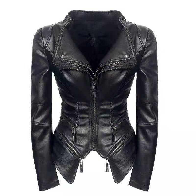 Leather Biker Coat God Leather Jacket Women Pu Jackets Slim Punk