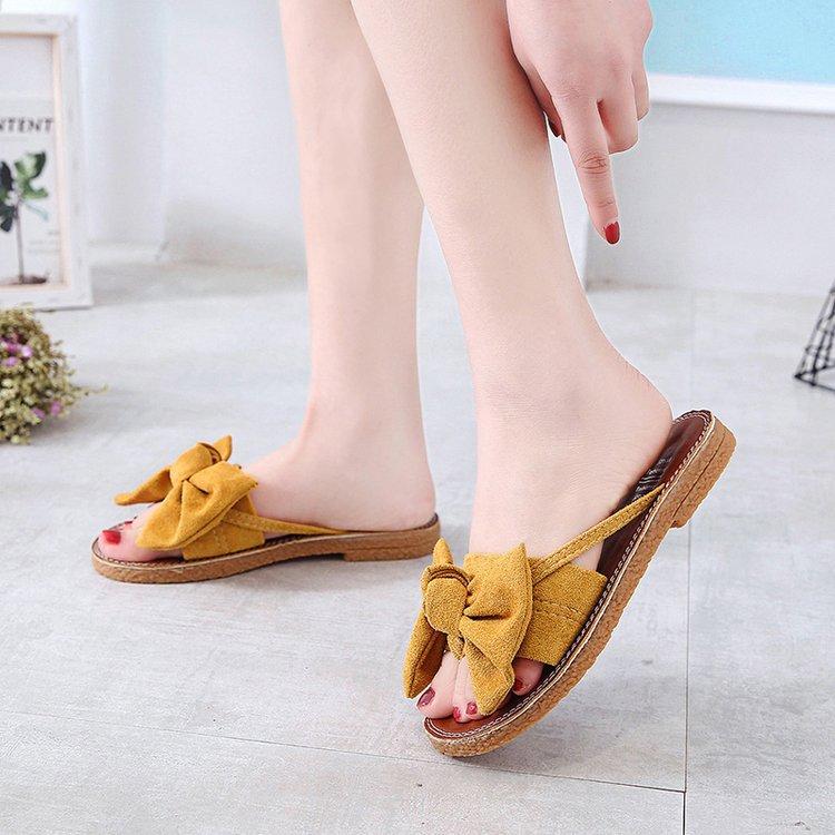 Women Open Toe Sandals Flats Spring/Summer Bow Flat Flip Flop Sandals Beach Slippers