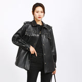 Leather Biker Coat Golden Leather Jacket Women Pu Jackets Spring Sheepskin Baggy Coat