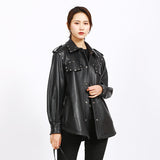 Leather Biker Coat Golden Leather Jacket Women Pu Jackets Spring Sheepskin Baggy Coat