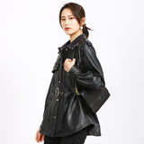 Leather Biker Coat Golden Leather Jacket Women Pu Jackets Spring Sheepskin Baggy Coat