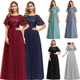 Burgundy Dresses For Wedding Mesh Stitching Evening Dress Banquet Trailing Long Dress Performance Costume Evening Dress Women