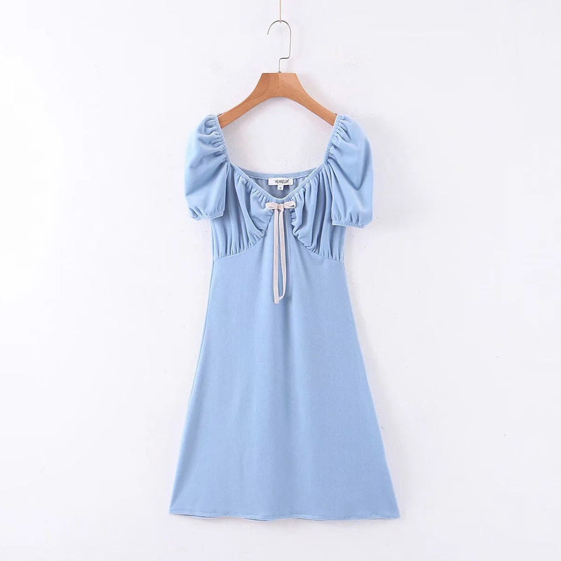 Milkmaid Dresses Puff Sleeve A- line V-neck Short Sleeve Dress