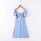 Milkmaid Dresses Puff Sleeve A- line V-neck Short Sleeve Dress