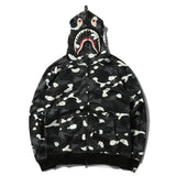 Shark Print Hoodie Black And White Luminous Shark Coat Looped Fabric Hooded Shark Sweater Shark Embroidered Hoodie