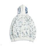 Shark Print Hoodie Starry Sky Sweater Black And White Starry Sky Blue Shark Hat Printed Casual Hooded Sweater