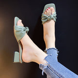 Nude Strappy Block Heels Casual Slippers