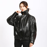 Leather Biker Coat Golden Leather Jacket Women Pu Jackets Spring Genuine Leather Jacket Baggy Coat