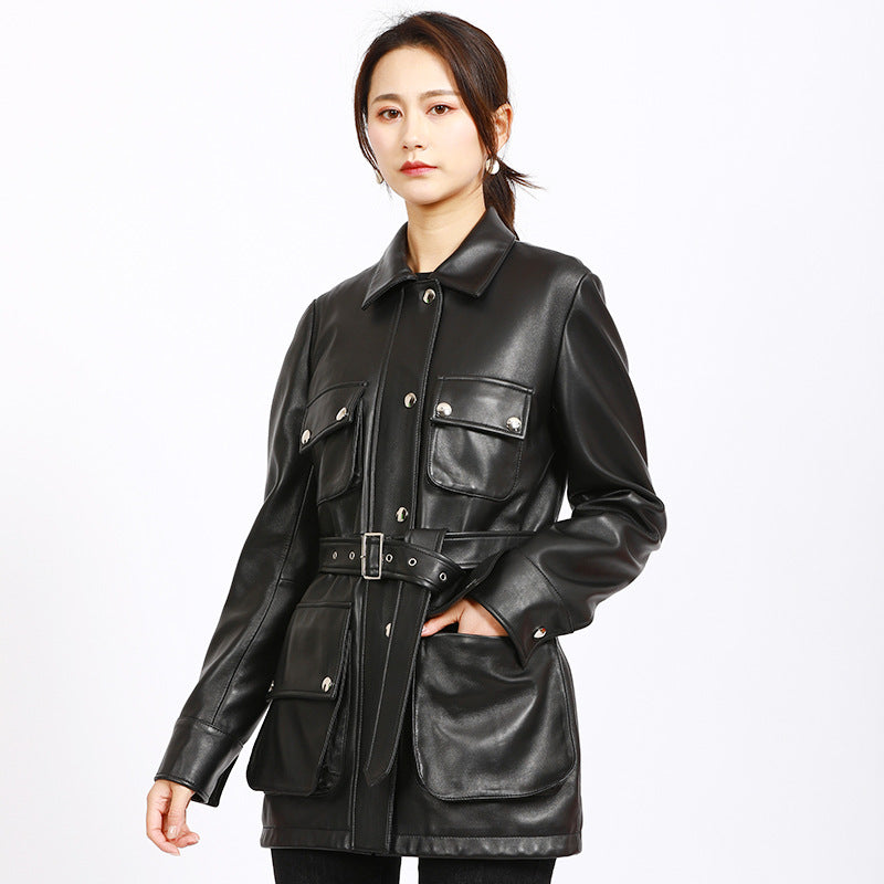 Leather Biker Coat Golden Leather Jacket Women Pu Jackets Spring Leather Coat