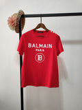 T Shirt Balmain Spring/Summer Flocking Letters All Cotton Short Sleeve T-shirt Couple Style