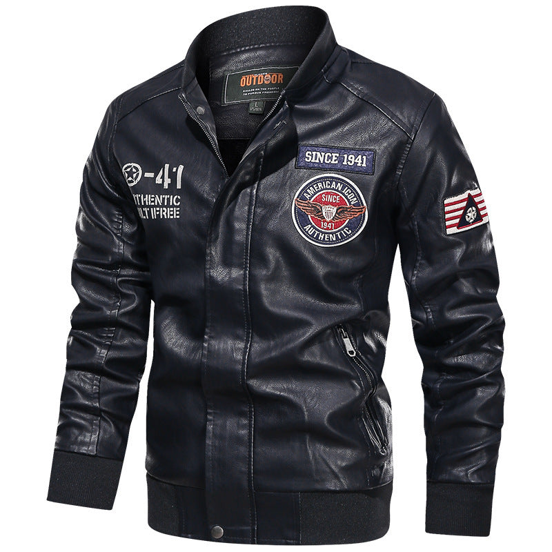 Graphic Leather Jacket Women's Men's Spring and Autumn Jacket Casual Coat Pu Jacket Baseball Fleece-Lined Stand