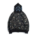 Shark Print Hoodie Starry Sky Sweater Black And White Starry Sky Blue Shark Hat Printed Casual Hooded Sweater