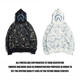 Shark Print Hoodie Starry Sky Sweater Black And White Starry Sky Blue Shark Hat Printed Casual Hooded Sweater