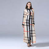Muslim Women Stylish Kashibo Abaya Muslim Ladies Long Gown Islamic Clothing Jilbab Jalabiya Fashion Long Sleeve Plaid Button Dress