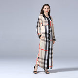 Muslim Women Stylish Kashibo Abaya Muslim Ladies Long Gown Islamic Clothing Jilbab Jalabiya Fashion Long Sleeve Plaid Button Dress