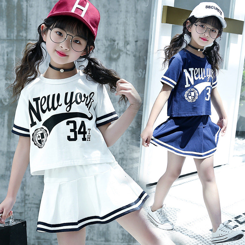 Summer Girls' Short-Sleeved Skirt Two-Piece Set Children Girl Skirt & Short 2 Piece Set