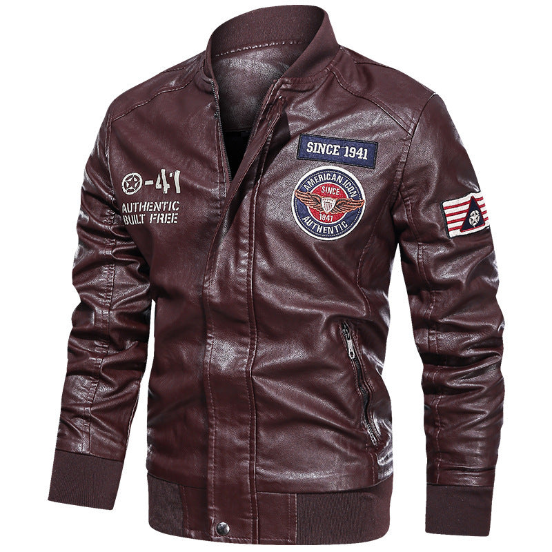 Graphic Leather Jacket Women's Men's Spring and Autumn Jacket Casual Coat Pu Jacket Baseball Fleece-Lined Stand