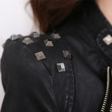 Leather Biker Coat God Leather Jacket Women Pu Jackets Rivet Slim Corset Washed Motorcycle Leather Coat