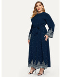 Muslim Women Stylish Kashibo Abaya Muslim Ladies Long Gown Islamic Clothing Jilbab Jalabiya Embroidered Bead Long Sleeve Plus Size Dress