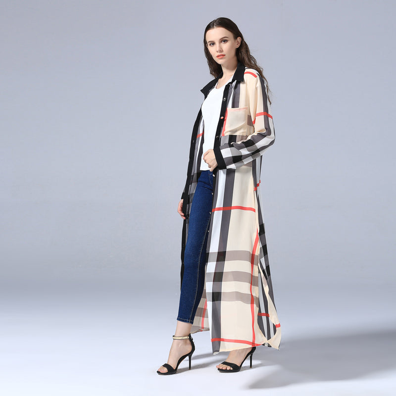 Muslim Women Stylish Kashibo Abaya Muslim Ladies Long Gown Islamic Clothing Jilbab Jalabiya Fashion Long Sleeve Plaid Button Dress
