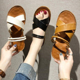 Women Open Toe Sandals Flats Spring/Summer Flat Heel Fashion Cross Sandals