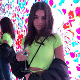 Music Festivals Rave Outfits Girls Tops Summer Women's Solid Color Short Sleeve T-shirt