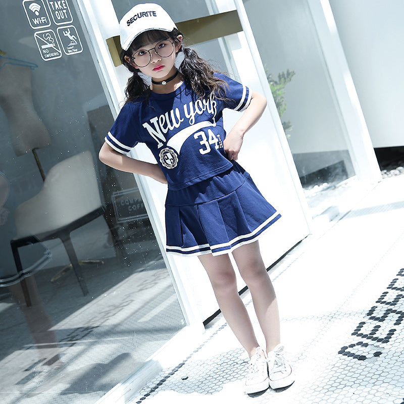Summer Girls' Short-Sleeved Skirt Two-Piece Set Children Girl Skirt & Short 2 Piece Set