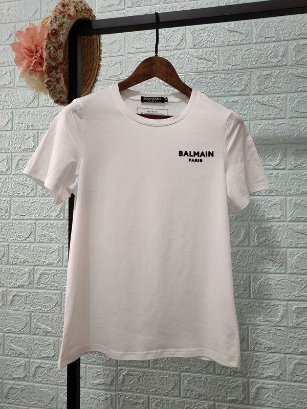 T Shirt Balmain Spring/Summer Cotton Flocking Small Letter Short Sleeve T-shirt for Men and Women