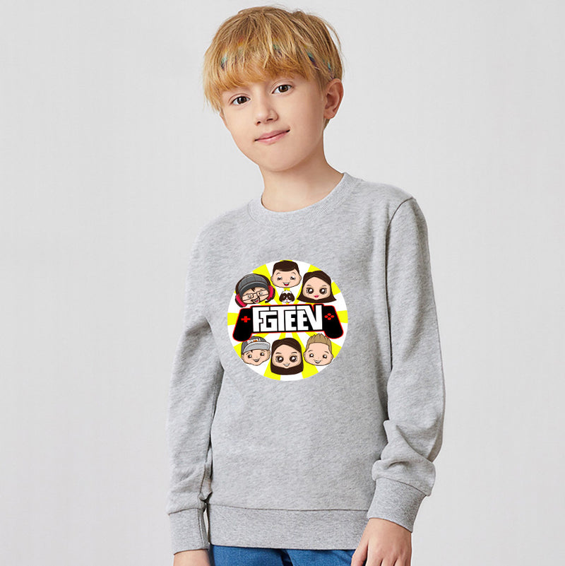 Fgteev T Shirt GRANNY'S House Gurkey Printed Children's Round Neck Brushed Hoody Gray