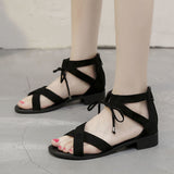 Nude Block Heel Peep Toe Flat Sandals Roman Shoes