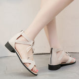 Nude Block Heel Peep Toe Flat Sandals Roman Shoes