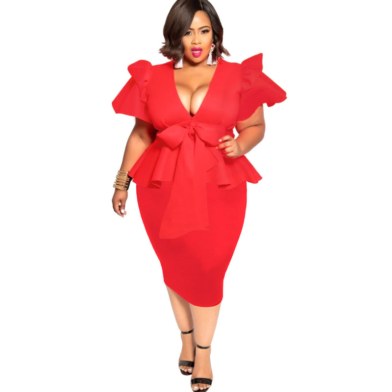 Nina Parker plus Size Dresses plus Size Dress Bow Short Sleeve Dress