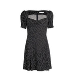 Milkmaid Short Dress Floral Bubble Sleeve Square Collar High Waist A- line Dress
