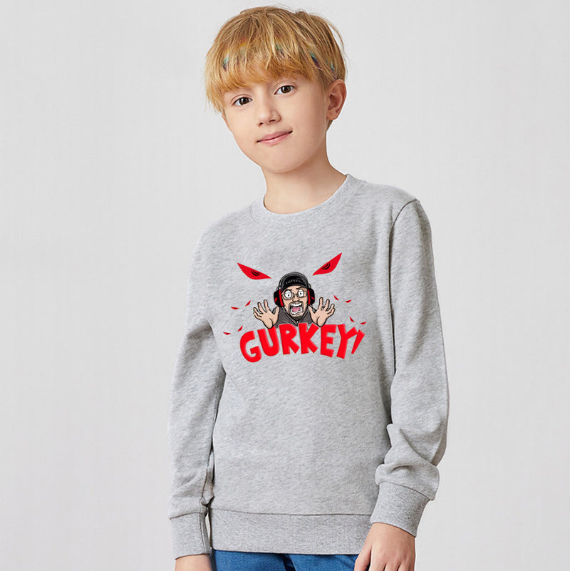 Fgteev T Shirt GRANNY'S House Gurkey Printed Children's Round Neck Brushed Hoody Gray