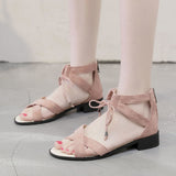 Nude Block Heel Peep Toe Flat Sandals Roman Shoes