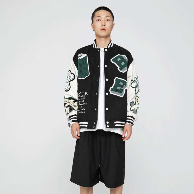 Green Varsity Jacket Spring and Autumn Jacket Men's Loose Splicing Coat Embroidery Men's Baseball Uniforms Top