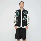 Green Varsity Jacket Spring and Autumn Jacket Men's Loose Splicing Coat Embroidery Men's Baseball Uniforms Top