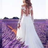 Bridesmaid Dress Women's Long Sleeve See-through Lace Wedding Dress Bridesmaid Formal Dress Slit Maxi Dress