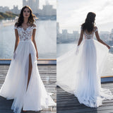 Women Lace Wedding Dress Women's Dress Sexy Slit off-Shoulder Fashion Applique Formal Dress