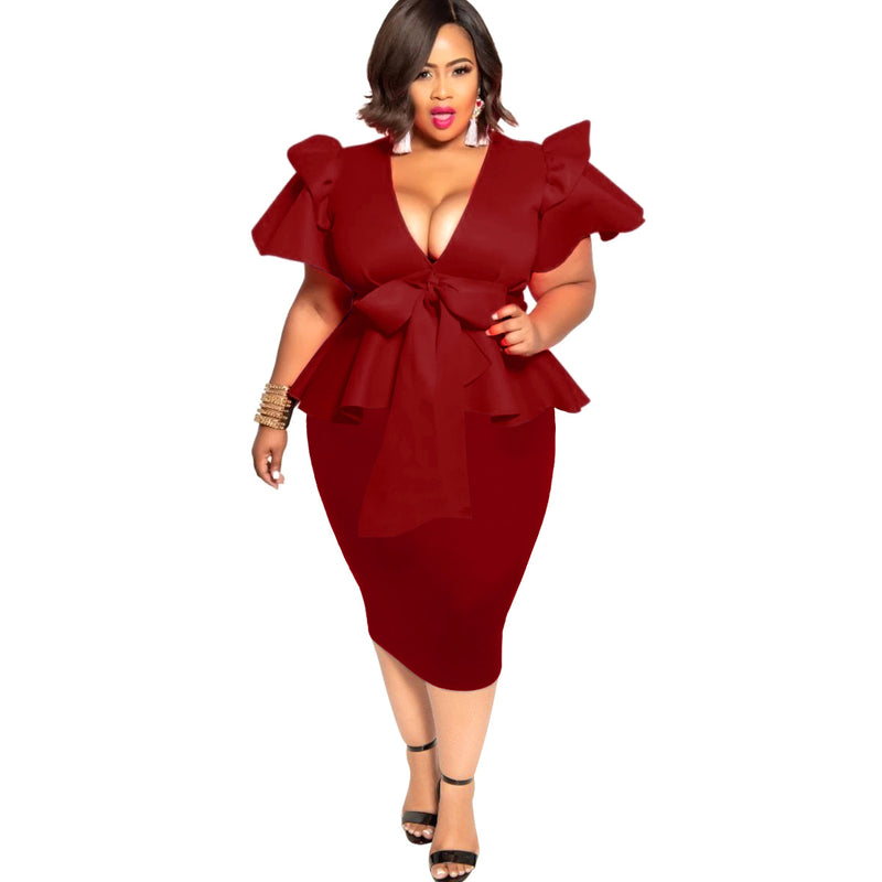 Nina Parker plus Size Dresses plus Size Dress Bow Short Sleeve Dress