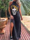 Skull Dress Women's Skull Print Strapless round Neck Sexy Dress